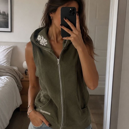 Spring sleeveless hoodie jacket Leonard's like new, khaki, size L