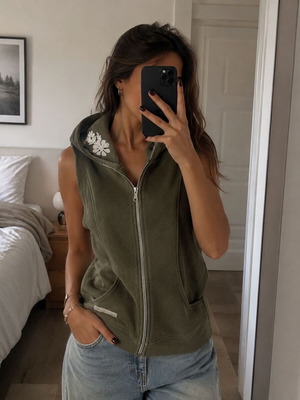 Spring sleeveless hoodie jacket Leonard's like new, khaki, size L