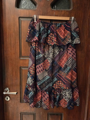 Lynne dress with ruffles like new, brown and orange, size M