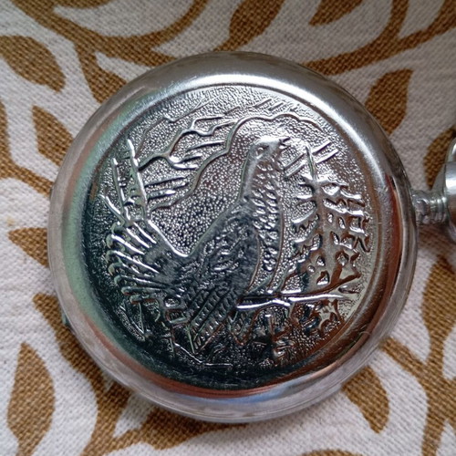 Vintage Molnija pocket watch used, Soviet mechanical hand-winding with embossed design