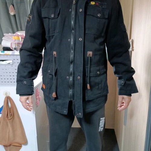 Cargo men's coat with fleece lining like new, black XL