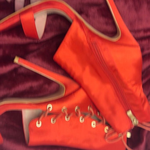 Satin lace-up bootie pumps like new, red size 39