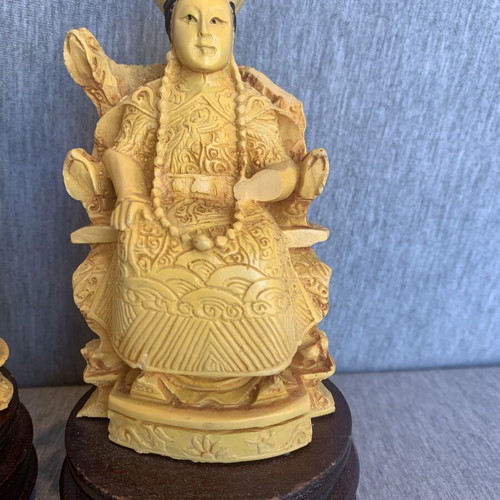 Asian emperor and empress figurines used, polyresin on wooden bases