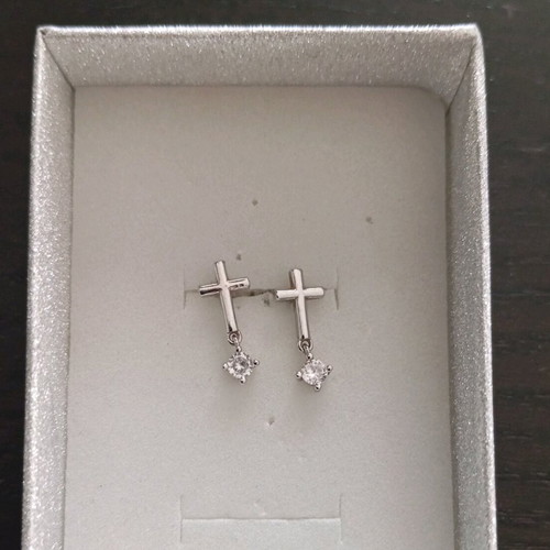 Silver cross earrings with zirconia new