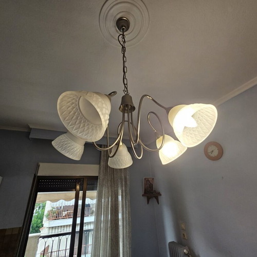 Classic 5-Light Ceiling Lamp, Nickel & Glass