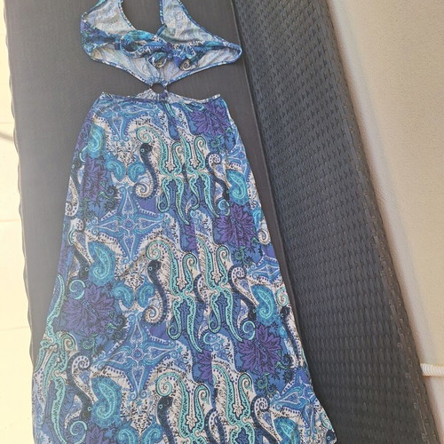 Maxi dress blue with opening, like new, cotton