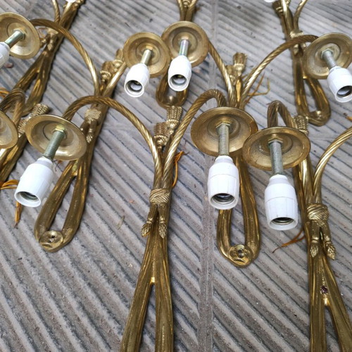 Antique wall lights used, set of 13, brass