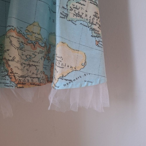 Vintage World Map Dress blue cotton skater dress, new