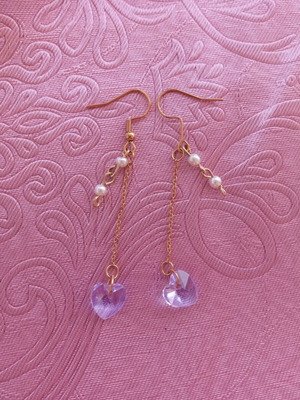 Colorful heart and pearl dangle earrings, stainless steel