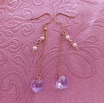 Colorful heart and pearl dangle earrings, stainless steel