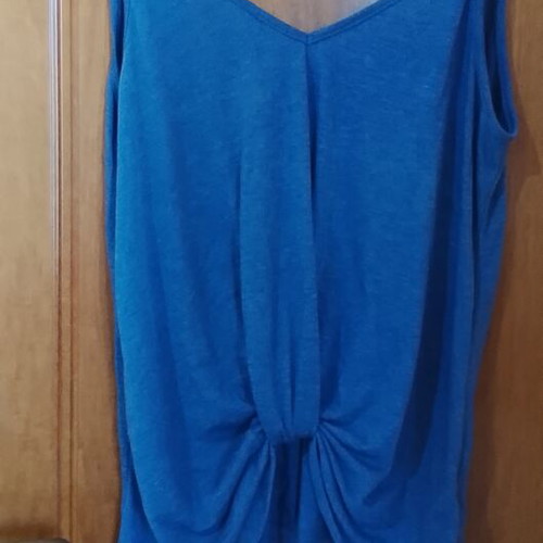 Emery Rose blue sleeveless top with ethnic straps, size S