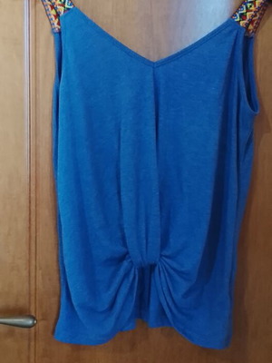 Emery Rose blue sleeveless top with ethnic straps, size S