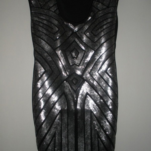 Women's party dress tunic with silver sequins, black, M