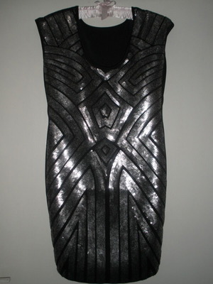 Women's party dress tunic with silver sequins, black, M