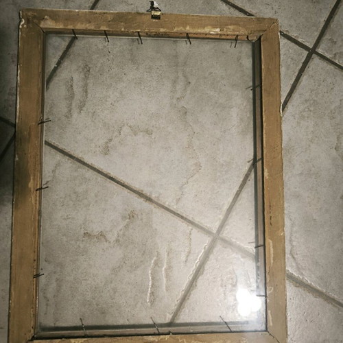 Vintage picture frame with glass used, gold and blue with embossed designs