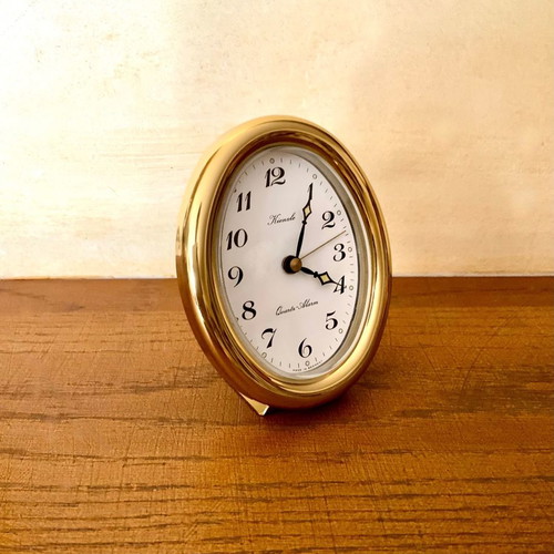 Kienzle Quartz Alarm Desk Clock New Oval Gold-Tone Polished Brass