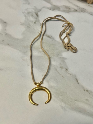 Brass crescent necklace with gold chain long new