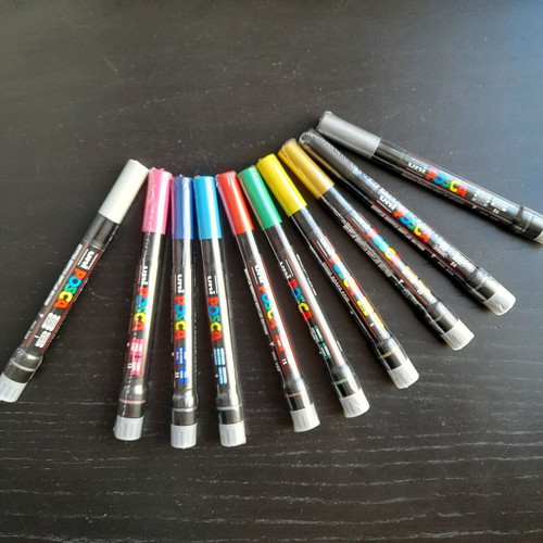 Posca markers with brush tip, new set of 10 pieces