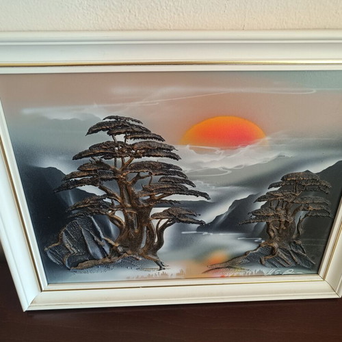 Embossed decorative painting used, 36×46 cm, sunset landscape