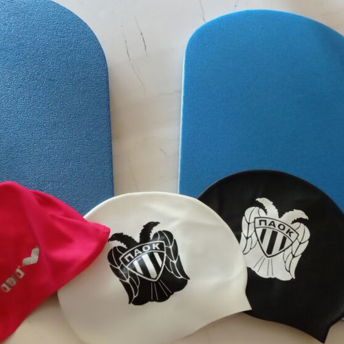 Swimming kickboards and caps set, like new