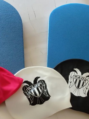 Swimming kickboards and caps set, like new
