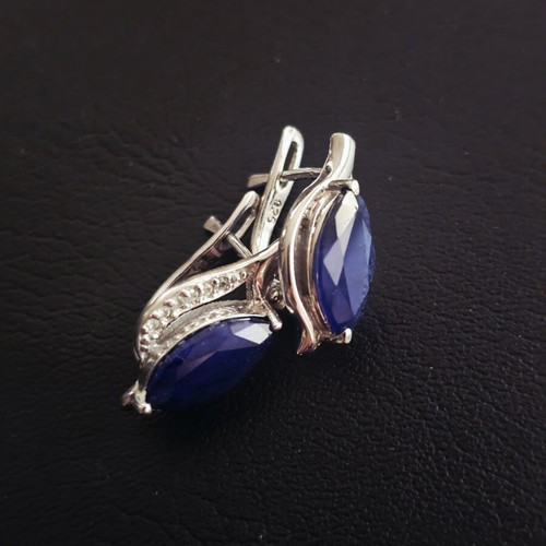 Silver earrings with sapphires and diamonds like new, English clasp