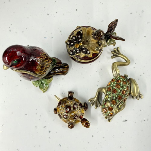 Vintage Handcrafted Trinket Box Collection with Bird, Fairy, Turtle & Frog