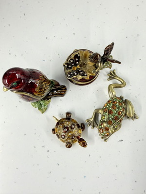 Vintage Handcrafted Trinket Box Collection with Bird, Fairy, Turtle & Frog
