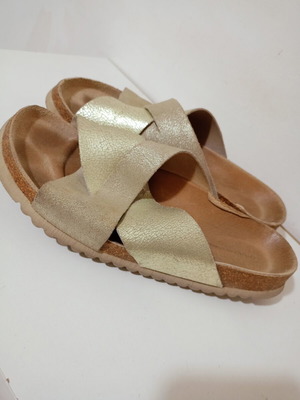 Oysho leather slippers used, size 37, gold with cork soles
