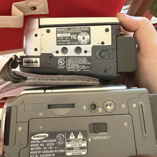 Sony DCR-DVD301 and Samsung SCD23 camcorders used