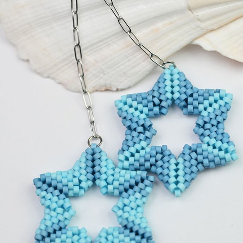 Necklace Two Stars in Blue made to order