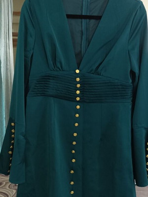 Sunfere emerald green dress with flared sleeves and gold details, XL