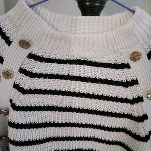 H&M Cotton Breton Sweater like new with Stripes and Gold Buttons