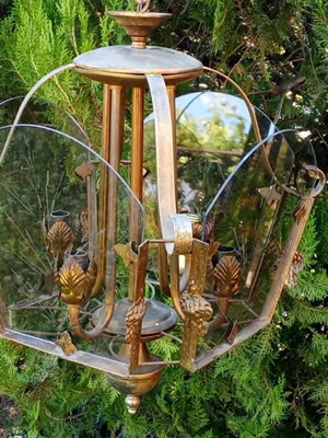 Tetrafoto vintage ceiling light 1970s used with carved glass