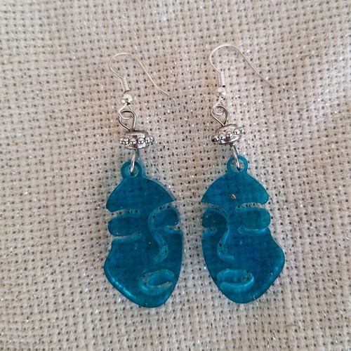 Blue liquid glass earrings with female face made to order