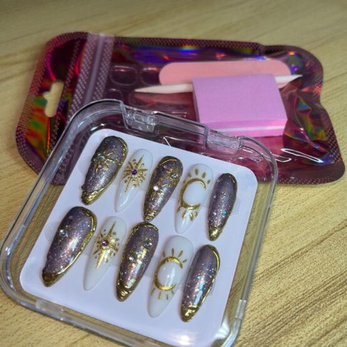 Press on nails medium size new with gift file, buffer, pusher and silicone glues