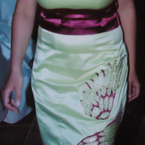 Evening dress L green purple strapless knee-length like new