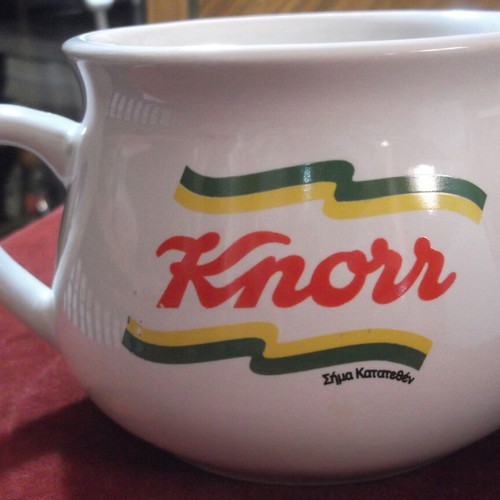 Knorr porcelain soup bowl with handle like new, recipe in Greek