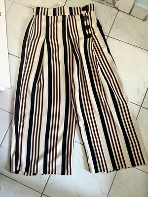 Zara striped wide-leg pants, beige with black and brown details