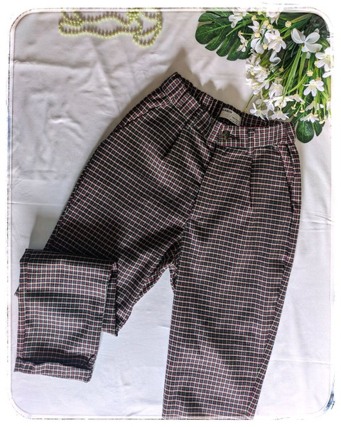 Checked High waist Pants  Plaid Παντελόνι Καρο