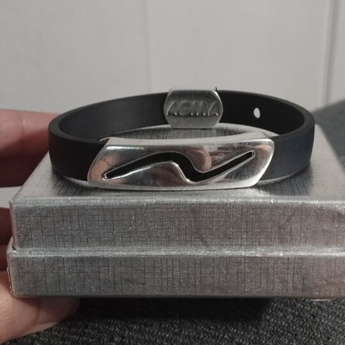 AGMA 925 Silver Bracelet with Black Rubber, Vintage Unisex