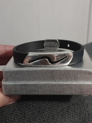 AGMA 925 Silver Bracelet with Black Rubber, Vintage Unisex
