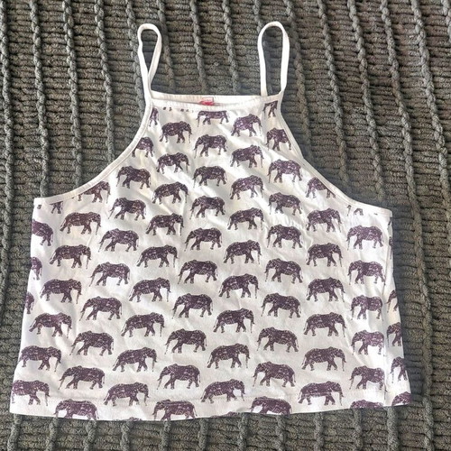 Top with elephant print, size Small, white and brown
