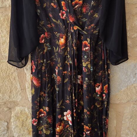 Finery Floral Print Maxi Jumpsuit like new, colorful, sheer sleeves