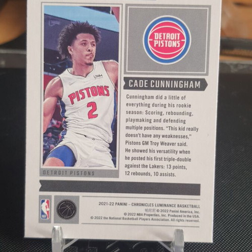 Panini NBA Chronicles 2021-22 Cade Cunningham Luminance Bronze RC card like new