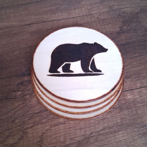 Set of 4 handmade coasters with pyrography, forest animals, new