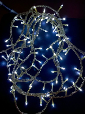 Ice blue string lights 100 used, 6.5m, silver cable, 8 modes