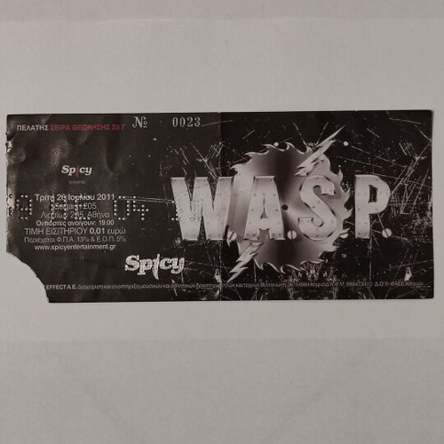 W.A.S.P. ticket like new, 26/7/2011