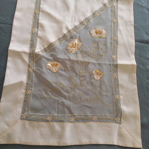 Embroidered runner new with gold thread and tassels