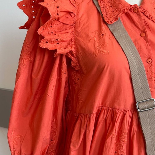 Zara maxi dress like new, orange embroidered cotton, size M